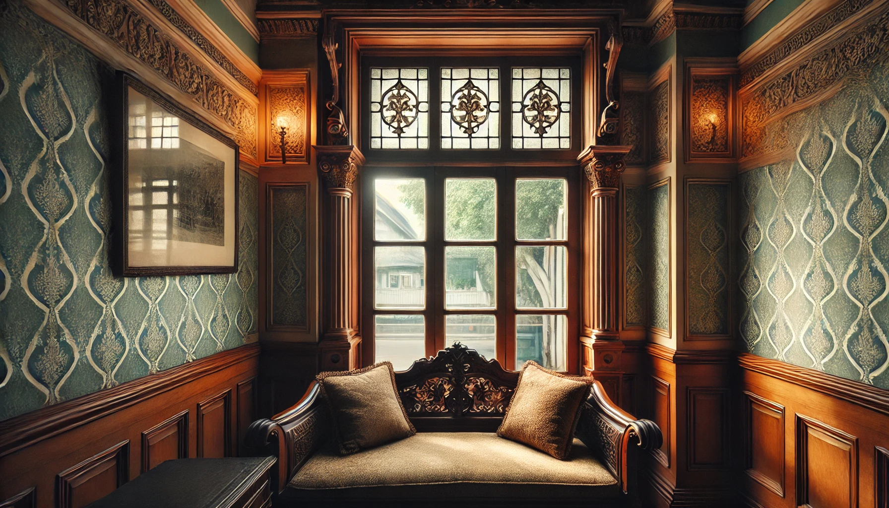 A detailed view of an interior window in a heritage building